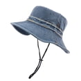 thumbnail image 5 of Denim Bucket Hats for Men Women Summer Lightweight Sun Hat Travel Beach Hat with Chin Strap, 5 of 6