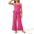 thumbnail image 2 of BLTIBY Toddler Girls 2 Piece Outfits Cute Fashion Ruffle Sleeveless Cami Tank Top and Wide Leg Pants Sets Hot Pink 14-15Years, 2 of 9