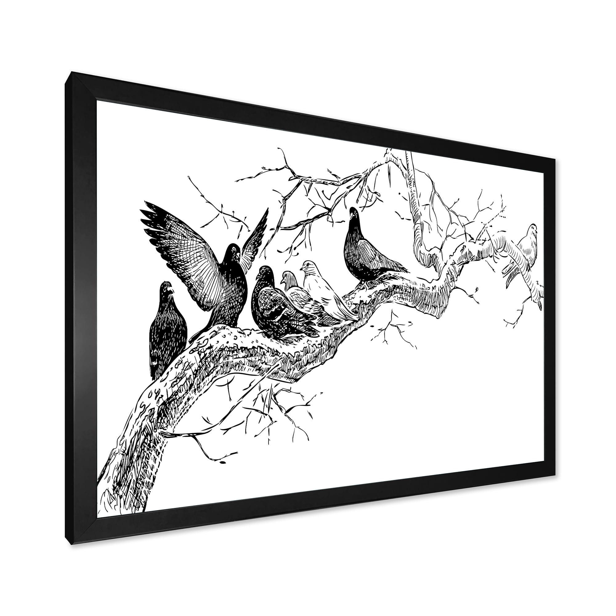 Designart 'Pigeons Sitting On The Tree Branch' Traditional Framed Art Print