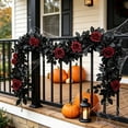 thumbnail image 3 of Halloween Black Rose Garland 78.7 In Gothic Artificial Vine with Red Roses and Berries Spooky Season Mantel Door Decor for Home Party, 3 of 8
