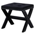 thumbnail image 1 of Velvet Fabric Upholstered Square Accent Bench in Black, 1 of 2
