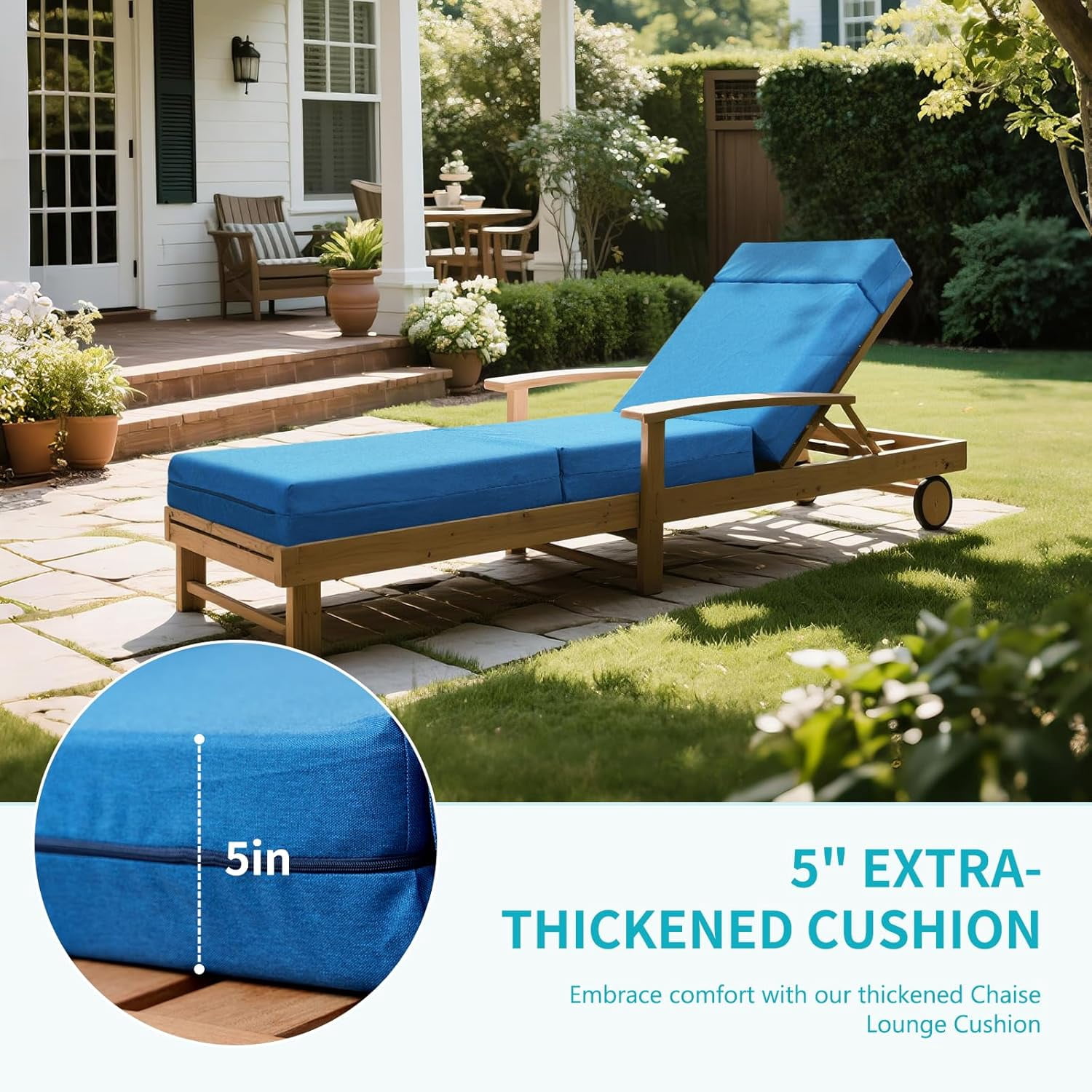 Bronkige 2 Pcs Chaise Lounge Cushions Outdoor, 72x21x5 Inch Thick Waterproof Outdoor Furniture Cushions with Removable Cover, Patio Lounge Chair Cushions for Outdoor Furniture, Blue