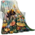 thumbnail image 2 of Natural Bee Blanket Gifts for Adults Women Men, Bumblebee Flying Colorful Bloom Wildflower Throw Blankets for Sofa Office Couch Room Decor, Cozy Lightweight Warm Soft Throws, 40x50 in, 2 of 10