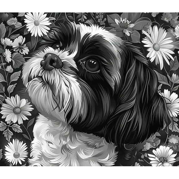 Paint by Numbers Kit for Adults -Black and White Shih Tzu (3) - Beginner Oil Paingting Kits Drawing DIY Acrylic Arts Craft Kit Gift for Home Decor 16x20 Inch-