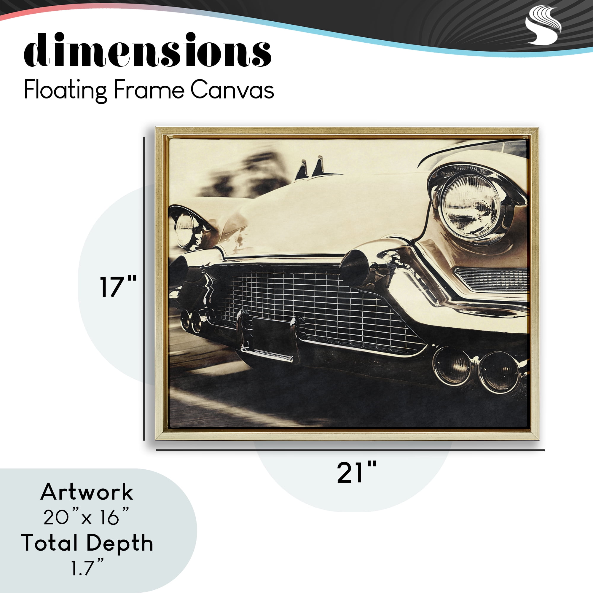 Stupell Industries Vintage Ride Headlights Gold Framed Floater Canvas Wall Art, design by Marcus Prime