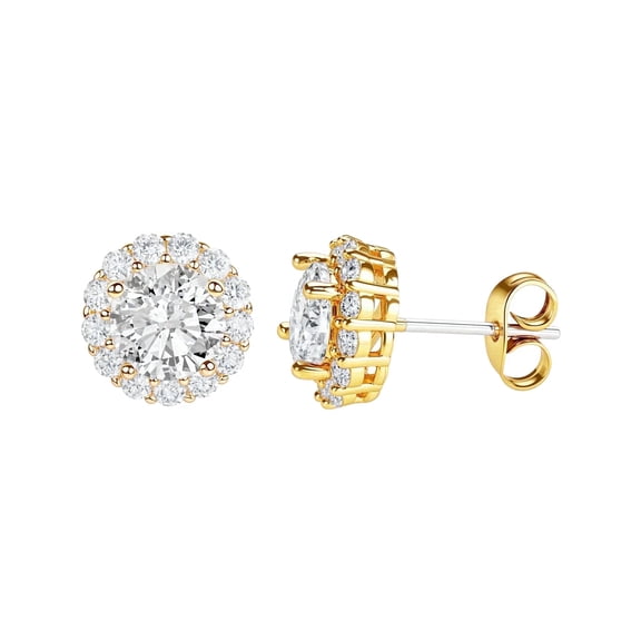 MENGLISI Clear Cubic Zirconia Halo Stud Earrings for Women, 14K Gold Plated Copper with 925 Sterling Silver Posts
