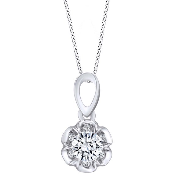 AFFY 0.33 Carat (Cttw) Round Shape White Natural Solitaire Pendant Necklace 14k Solid White Gold