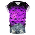 thumbnail image 5 of Gubotare Halloween T Shirt Women Funny Graphic Print Fall Short Sleeve Tee Tops Halloween Pumpkin Shirt Women (Dark Purple,XL), 5 of 5