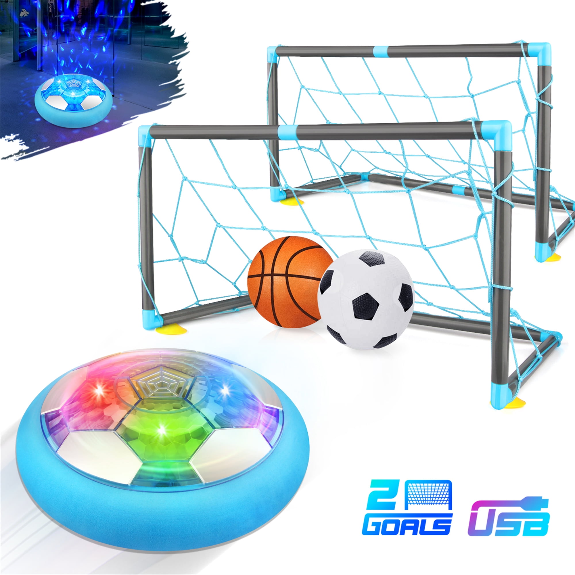 TWIN GOAL NEW SET OF 2 SOCCER/HOCKEY GOALS WITH NETS STAKES BALL AND PUMP 