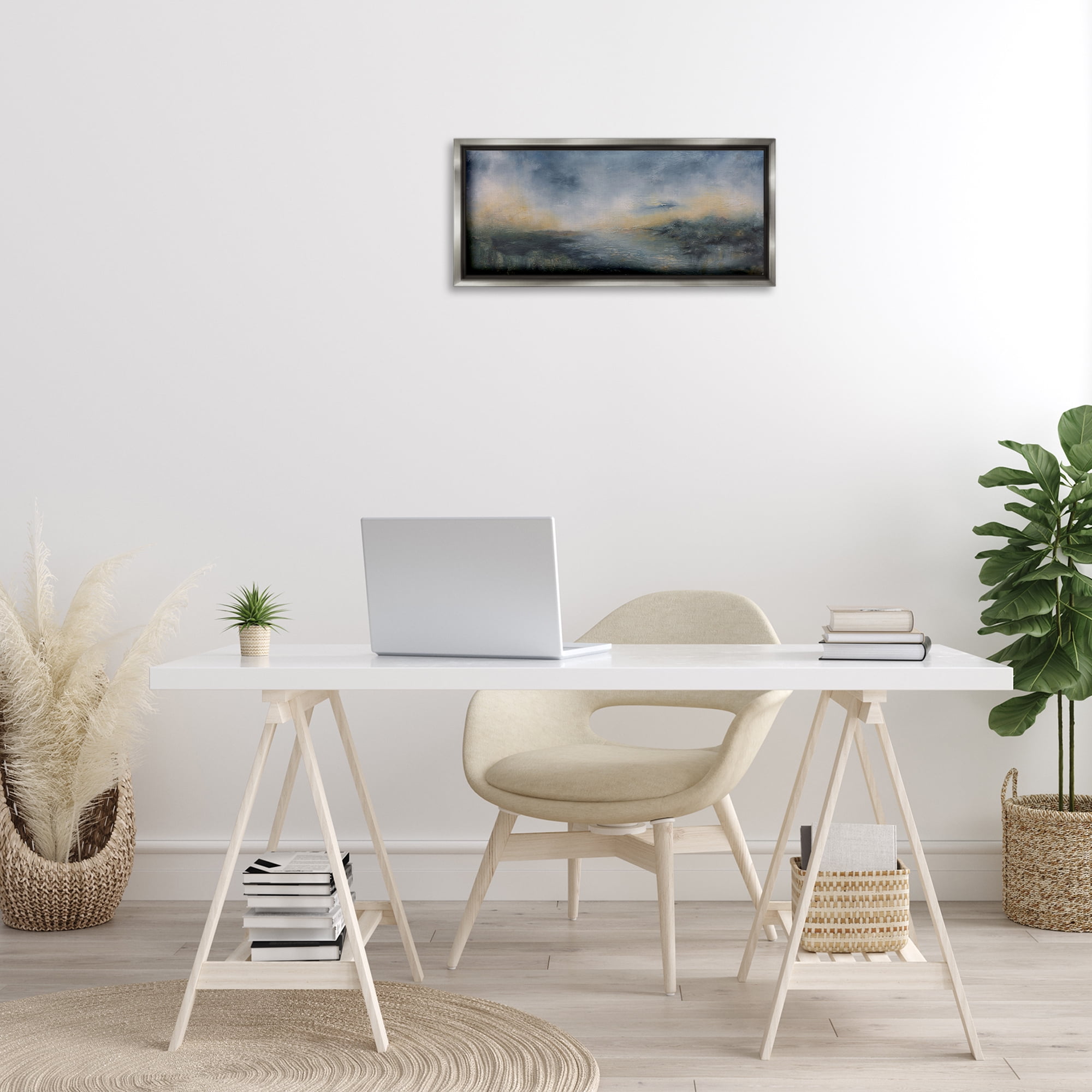 Stupell Industries Fame Islands Abstraction Abstract Painting Gray Floater Framed Canvas Art Print Wall Art, 25 x 11