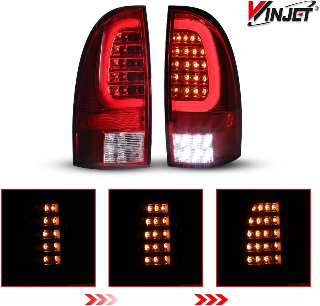 Winjet LED Tail Light Assembly Fit For 2005-2015 Toyota Tacoma,Full Led Taillight Replacement w/Yellow Sequential Turn Signal/Running/Brake/Reverse Light (Black Housing Red Lens)