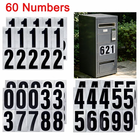 Genreen 60 Numbers, Reflective Adhesive Mailbox Number Pack, 3", Waterproof Number Stickers for Signs, Door, Cars, Trucks, Home, Business, Address Number