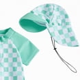thumbnail image 4 of TOWED22 Toddler Baby Boy One Piece Swimsuit Shark Short Sleeve Zip Up Bathing Suit with Sun Cap Infant Rash Guard Swimwear Green,1-2 Y, 4 of 7