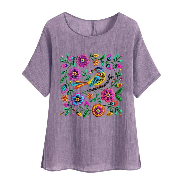 Tnhcen Chemise d'Été Vintage à Manches Courtes Col Rond – Coupe Ample en Coton Lin Style Rétro Basique P-2TG