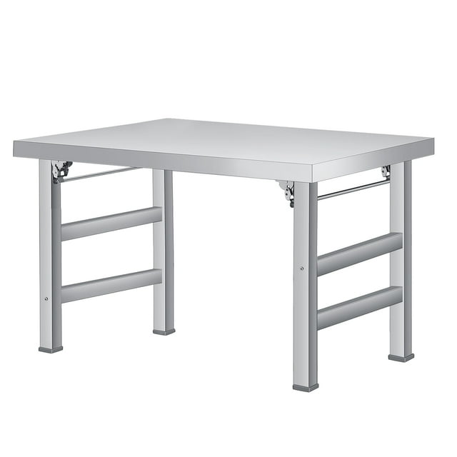 Table à Manger Pliante en Acier Inoxydable Robuste – Poste de Travail Portable de Qualité Commerciale – Imperméable, Résistant à la Chaleur, à un Seul Niveau – Pieds Ajustables – Capacité de Charge de 520 Lb – Taille : 36*24*27,6 Po