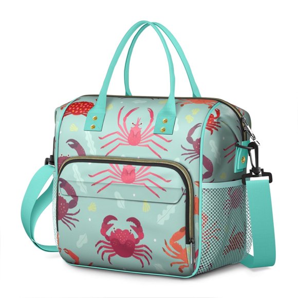 Sac à Lunch Isolé Crabe Dessin Animé, Grand Sac Étanche avec Imprimé Vie Marine pour Plage, Bureau Ou Pique-Nique