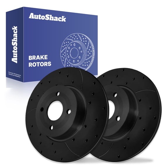 AutoShack Rear Brake Rotors for Ford, EcoSport 2018-2022, AWD L3 1.0L L4 2.0L - E-Coated Drilled & Slotted - Black Finish - NightGuard - 10.67" (271 mm), 4-Lug
