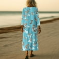 thumbnail image 4 of WTOBBY Women's Retro Floral Print V-Neck 3/4 Sleeve Loose Beach Dress, Casual Midi Sundress with Comfortable Fit for Summer Vacation Getaways,Blue M, 4 of 6