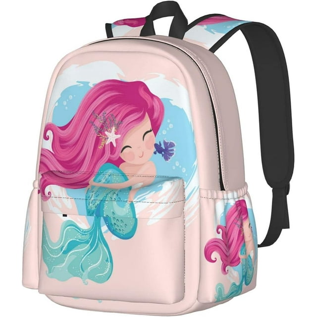 17 inch Backpack Fairytale Mermaid Girl Laptop Backpack Shoulder Bag School Bookbag Casual Daypack
