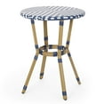 thumbnail image 4 of IVV 21.75” Round Bistro Dining Table with Aluminum Frame and Rattan Top in Blue/White, French Country Style for Indoor/Outdoor Use, 4 of 8