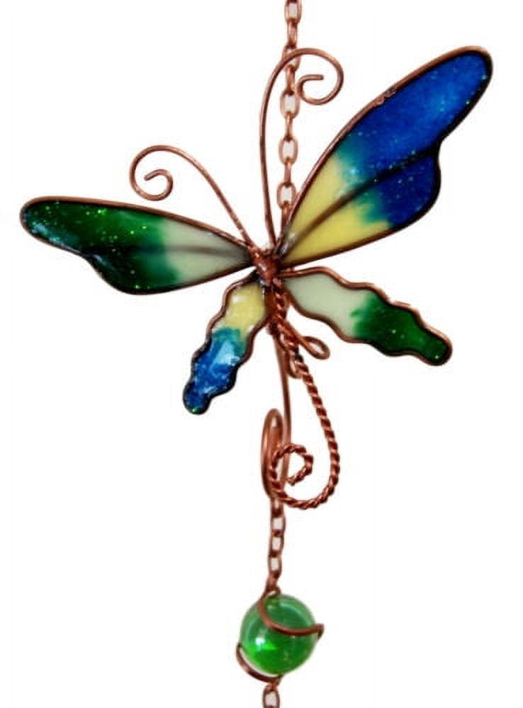 Stained Glass Colorful Three Butterflies Copper Metal Wind Chime 40"Long Decor