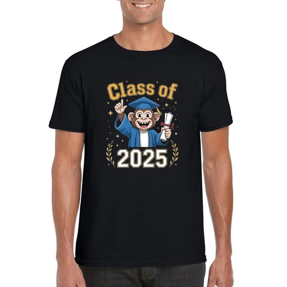 Monkey Senior Class of 2025 Funny Animal Graduation Humor T-Shirt, for men & women, up to size 5XL
