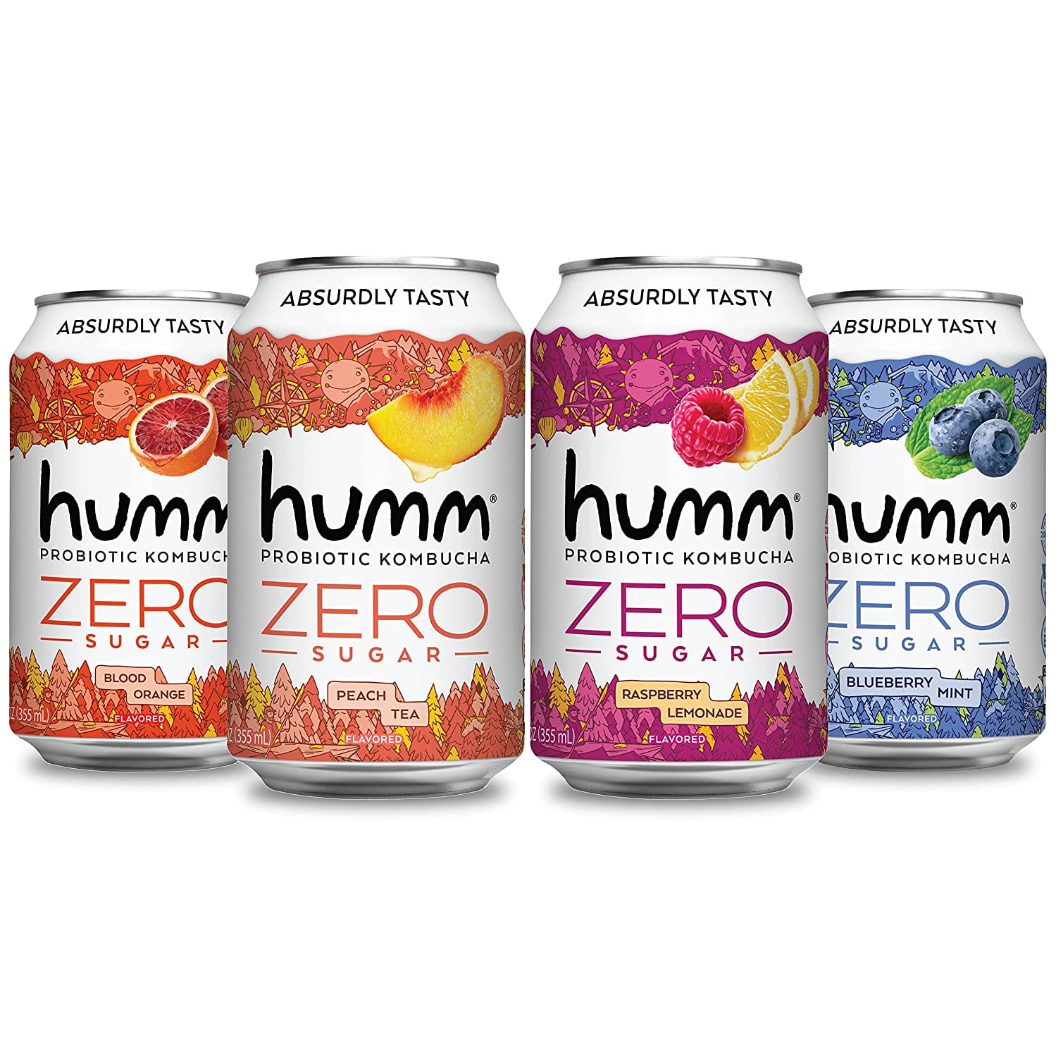Humm Kombucha, Zero Sugar Drink, Keto, Variety 16 Pack, 12 oz Cans