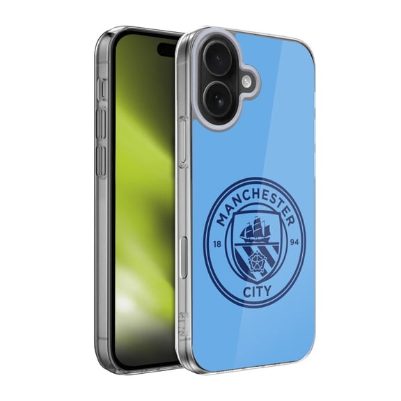 Head Case Designs Manchester City Man City FC Badge Blue Obsidian Mono Soft Gel Case for Apple iPhone 17