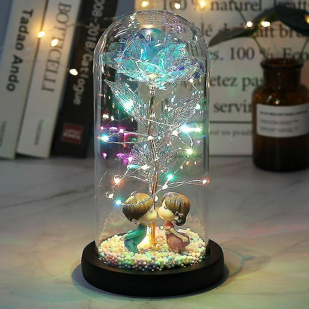 Led Enchanted Galaxy Rose Eternal Flor de lámina de oro de 24k con luces de cadena de hadas en la cúpula para el regalo del día de San Valentín de Navidad