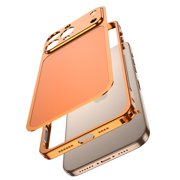 ShellTech For iPhone 15 Pro Max Magnetic Case, Metal Frame Lightweight Non-Slip, Shock-Absorbent, Heat Dissipation Slim Anti-Scratch, Wireless Charging Aluminum alloy Back flim,Orange