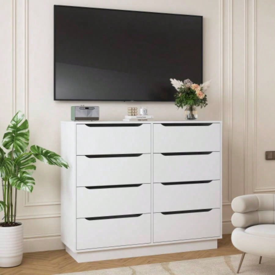 White Dresser for Bedroom, Long Dresser with 8 Drawers