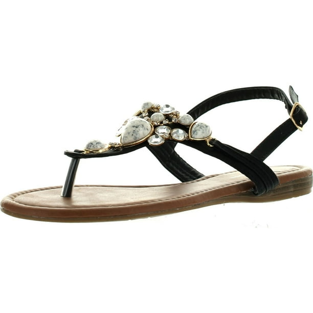 Top Moda - Top Moda CB-6 Womens T-Strap Slim Strap Gemstone Buckle ...