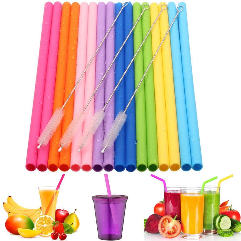 2 Brush Smoothies Bubble Tea 6pcs Silicone Reusable Extra Wide Straight Straw 