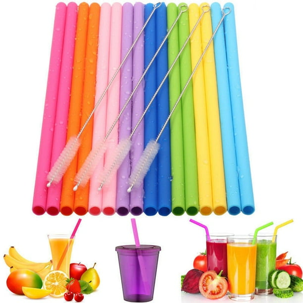 Reusable Silicone Drinking Straws Set, Big Size Flexible Straws with