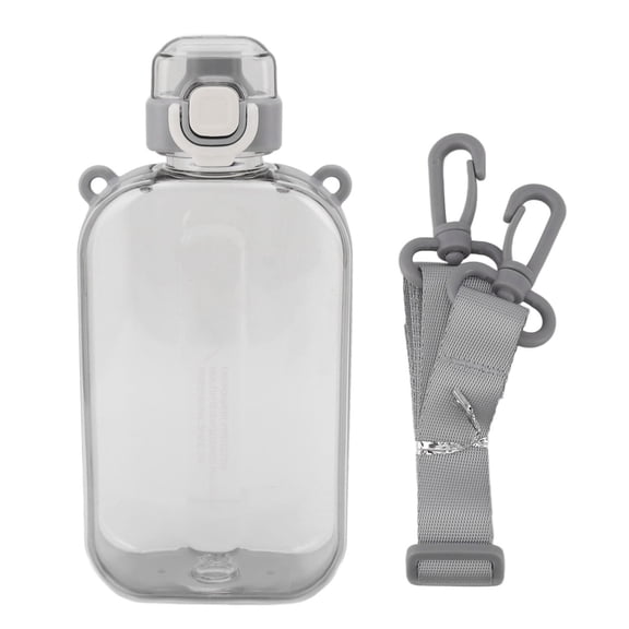 M Buder Flat Water Bottle 750ml / 25.4 oz Slim PC Leak Proof with Portable Strap, Reusable Clear Square Gym Drinking Flask for Fitness Travel Sports Outdoor Activities, Grey