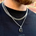 thumbnail image 2 of . A-Z Initial Letters Men Necklaces  Geometric Pendant with Box Cuban Rope Chain  Stainless Steel Square Simple Collar, 2 of 7