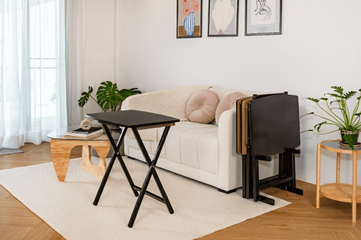 Mainstays XL Oversized 5-Piece Rubberwood Folding TV Tray Table
