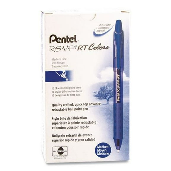 Pentel BX480-C R.S.V.P. Super RT 1 mm Medium Retractable Ballpoint Pen - Blue Ink, Translucent Blue/Blue Barrel (1-Dozen)