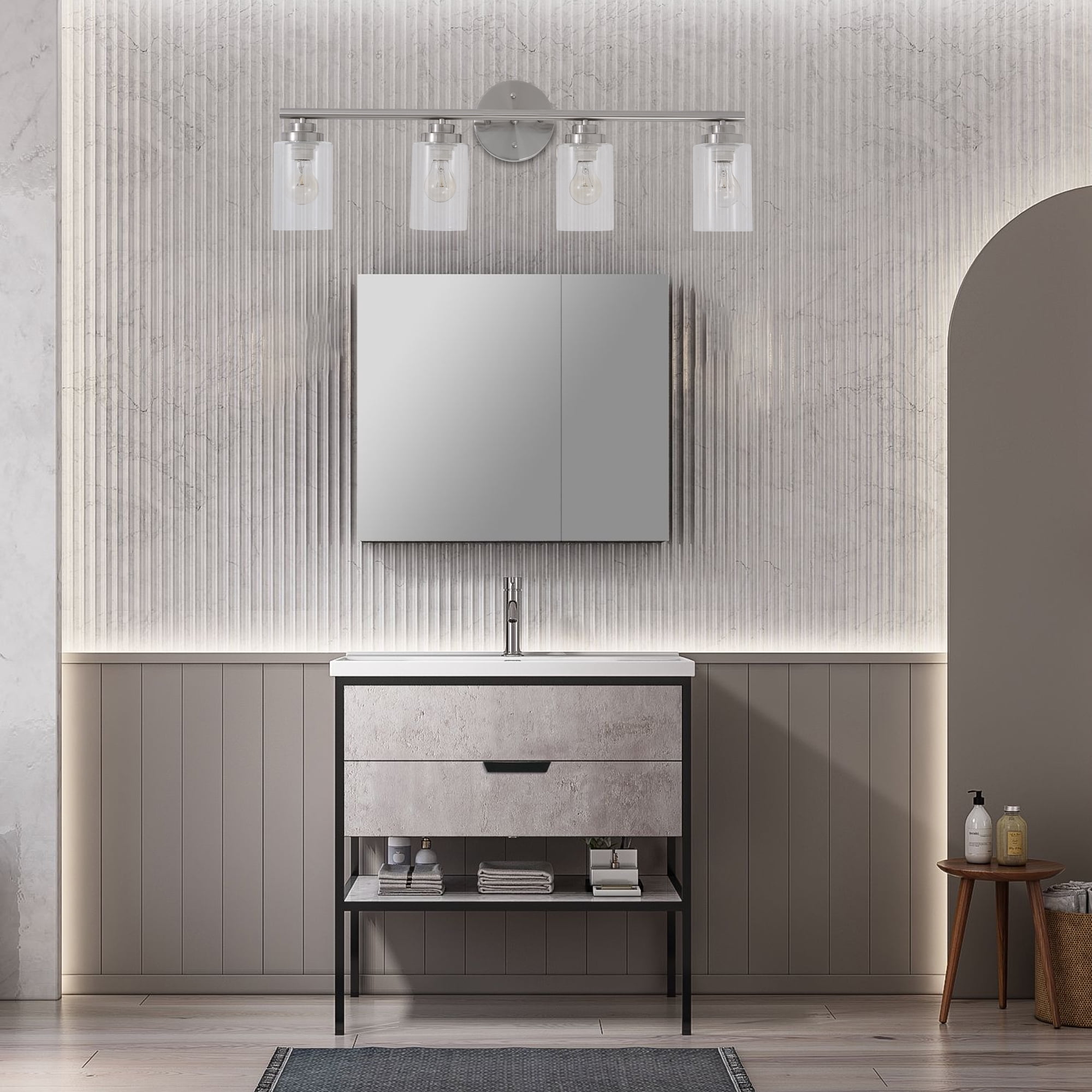 4-Light Bathroom Light Fixtures, Sand nickel color Modern Vanity Lights Over Mirror with Clear Glass Shade, Bathroom Wall Lamp for Mirror Kitchen Living Room Hallway Cabinet Porch Bedroom