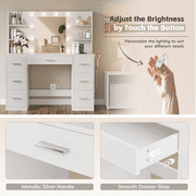 Vineego Vanity Desk with Adjustable Lighted Mirror, Vanity Table Set with Drawers & Storage Shelves, Makeup Vanity for Bedroom Dressing Room, White