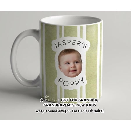 Personalized Baby Face Photo Mug Striped Baby Picture Cup, New Grandparents Mug Keepsake, Poppy Grandpa Coffee Gift Custom Name, Bekilab Ceramic Coffee Mug, 11oz 15oz Gift