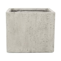 Noble House Ella Outdoor Modern Large Cast Stone Square Planter in White