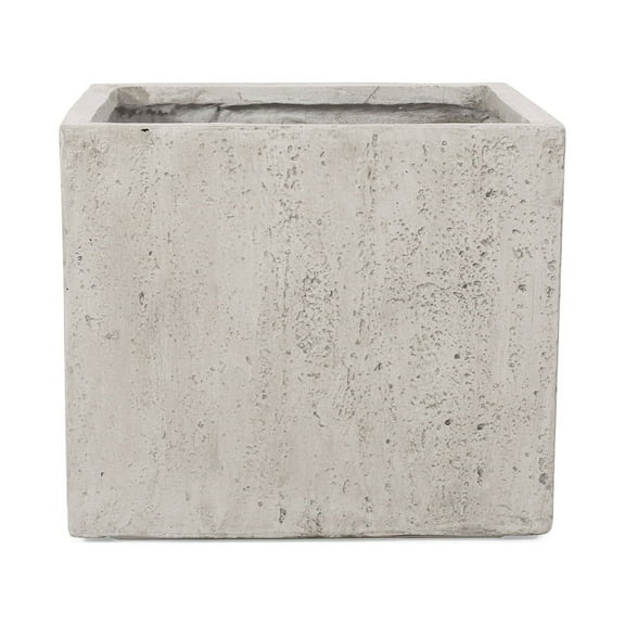 Noble House Ella Outdoor Modern Large Cast Stone Square Planter in White