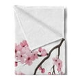 thumbnail image 2 of East Soft Flannel Fleece Blanket, Illustration of Japanese Cherry Branches with Blooming Flowers Spring Themed Boho Art, Cozy Plush for Indoor and Outdoor Use, 50" x 60", Pink White, by Ambesonne, 2 of 5