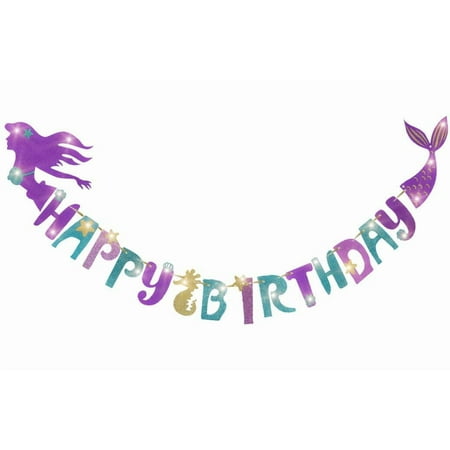 Mermaid Magical Sparkle Happy Birthday Banner Favor Mermaid Theme Party Decoration Supplies For Kids Under the Sea Party B07l9dyl8q