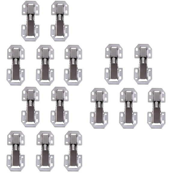 Masteelf 15 PCS 1.5mm Thickness Steel Face Frame Mounting Furniture Hinges Hydraulic Concealed Half Overylay Hinges without Screws for Kitchen Cabinet Door Furniture (Thickened 3 inch Hinge)