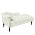 thumbnail image 5 of 60.6" Velvet Chaise Lounge Indoor, Modern Button Tufted Upholstered Lounge Sofa with Solid Wood Legs and 1 Pillow Elegant Sleeper Sofa Bed with Nailhead Trim & Armrest for Living Room, White, 5 of 6