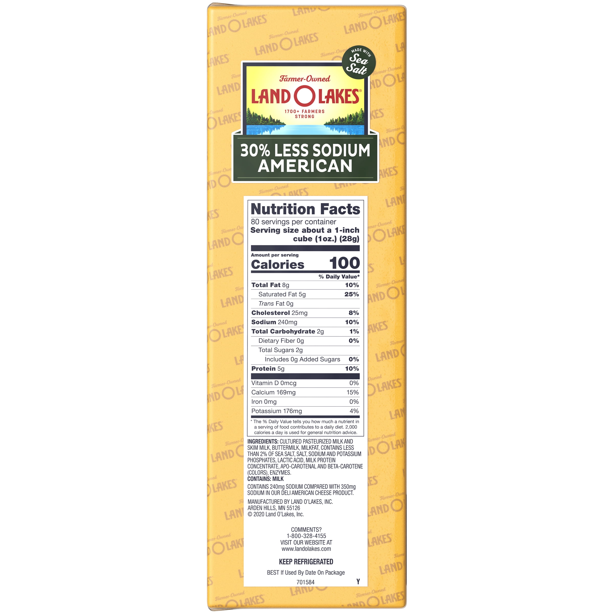 Land O Lakes 30% Less Sodium Yellow Deli American Cheese Product, Deli Sliced