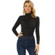 thumbnail image 2 of Top fruncido de punto de manga larga con cuello simulado alto para mujer Negro XS, 2 of 5