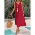 thumbnail image 4 of Dresses for Women Spring Summer Sleeveless V Neck Cotton Beach Casual Dress Wine Red XL, 4 of 7